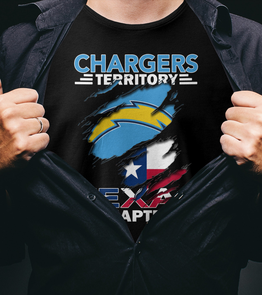 Chargers Territory Texas Chapter Logo With Texas Flag And Lightning Bolt T-Shirt