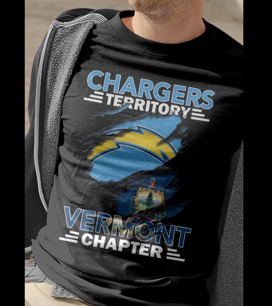 Chargers Territory Vermont Chapter Logo With State Emblem And Lightning Bolt T-Shirt