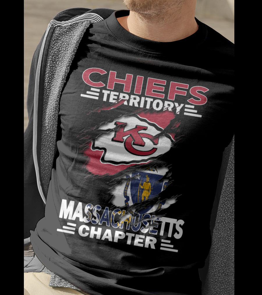 Chiefs Territory Massachusetts Chapter Kansas City Chiefs Logo With Massachusetts Flag T-Shirt
