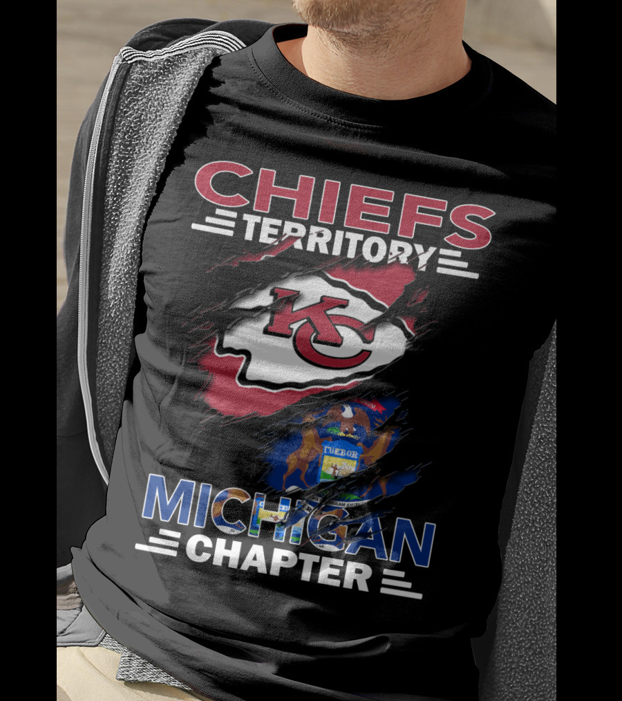 Chiefs Territory Michigan Chapter KC Logo With Michigan State Emblem T-Shirt