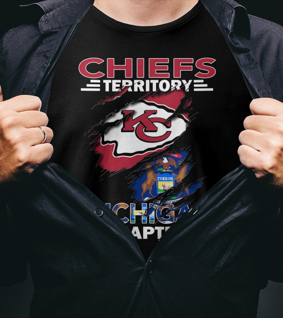 Chiefs Territory Michigan Chapter KC Logo With Michigan State Emblem T-Shirt