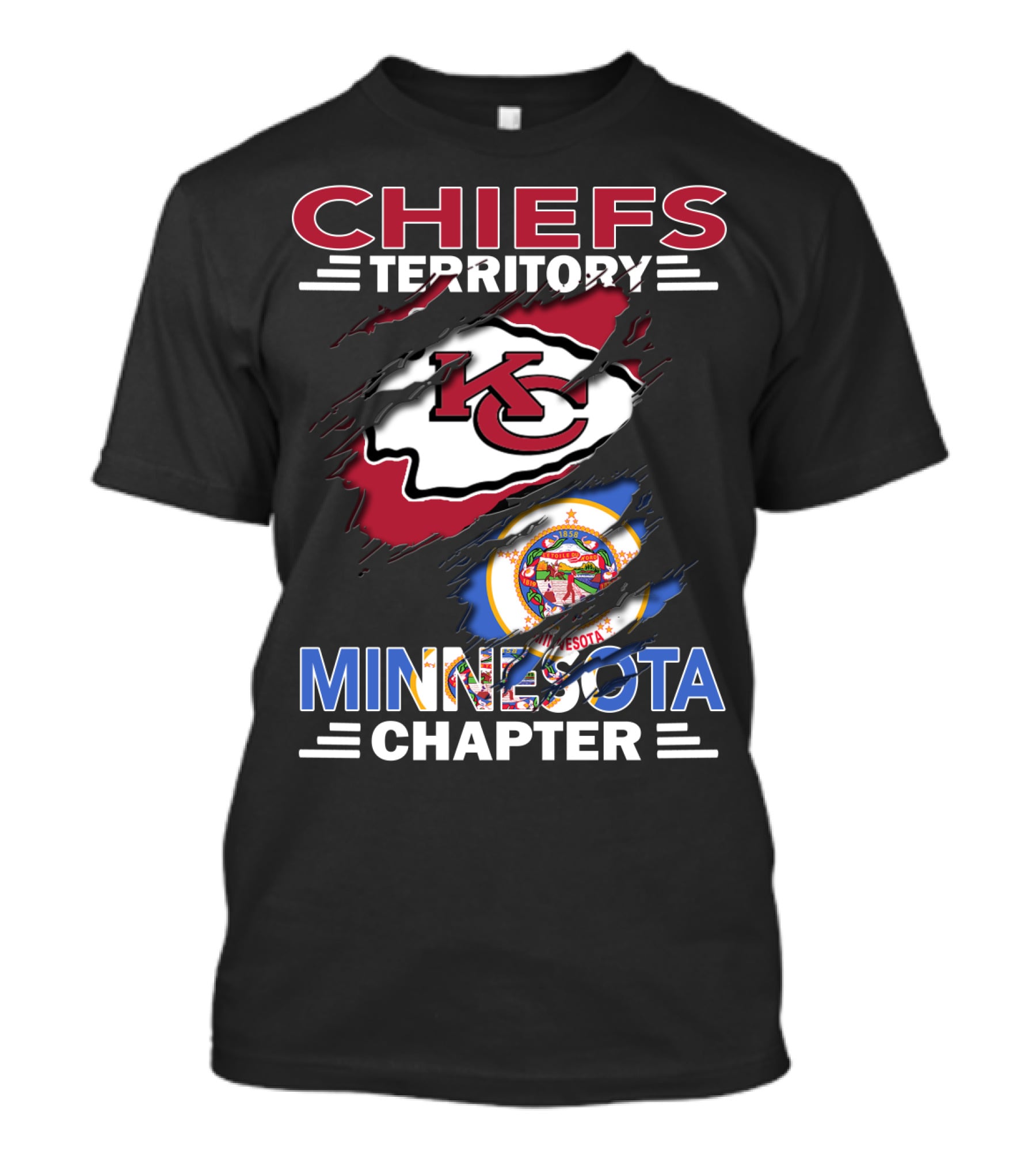 Chiefs Territory Minnesota Chapter With Kansas City Logo And Minnesota State Emblem T-Shirt