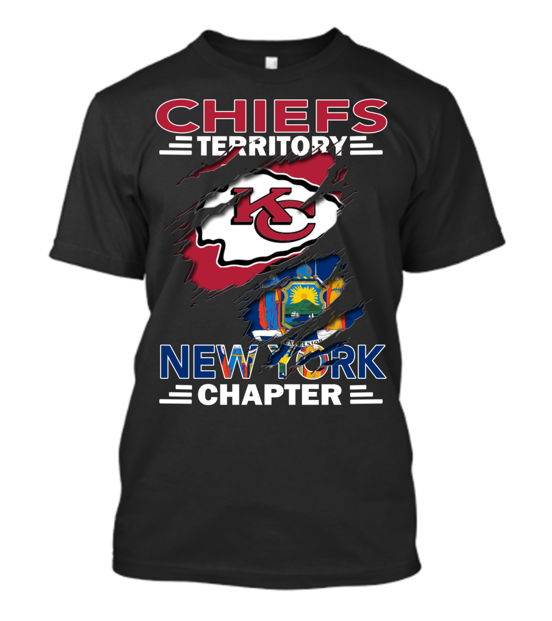 Chiefs Territory New York Chapter KC Logo And New York Flag T-Shirt