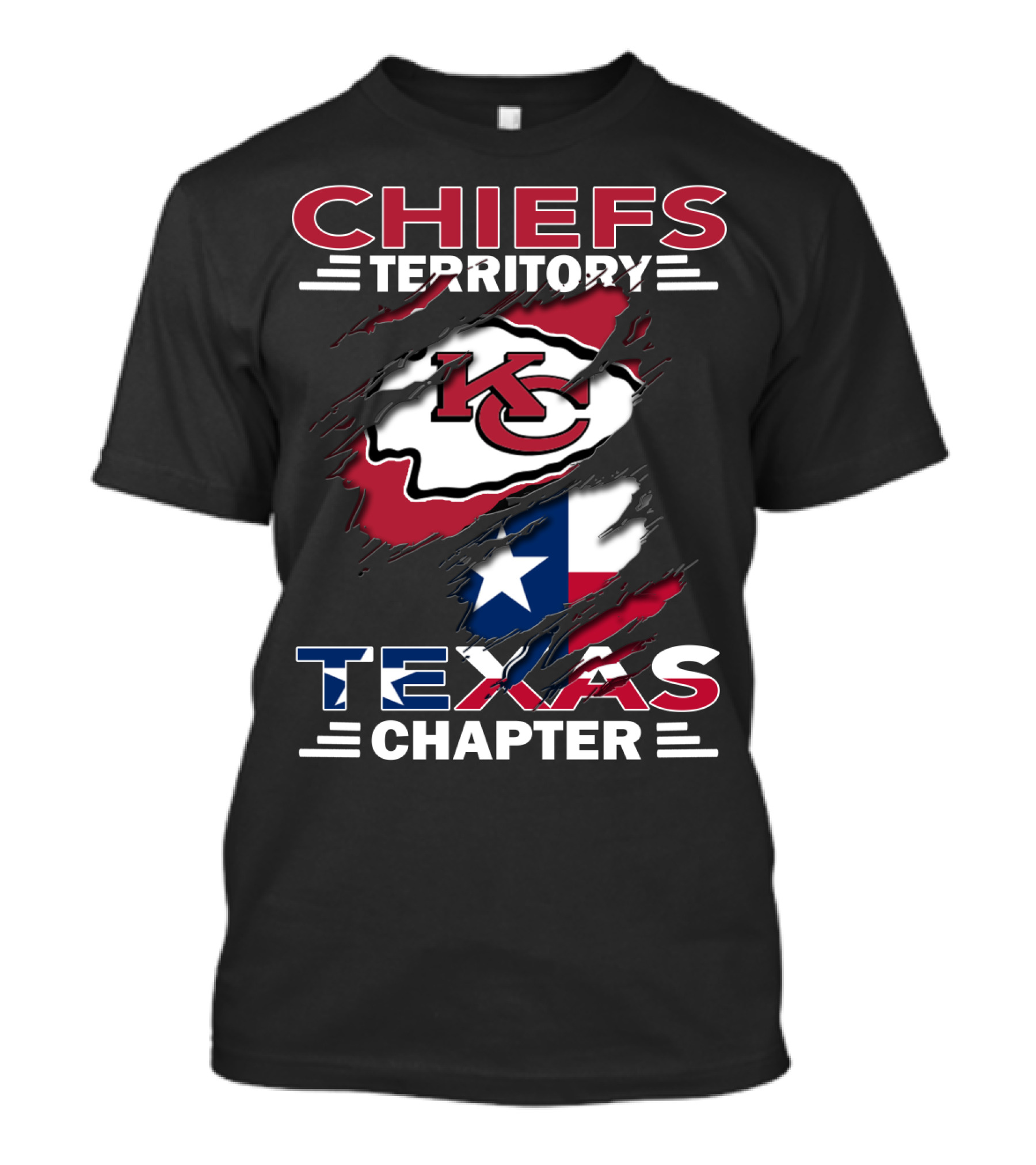 Chiefs Territory KC Logo Over Texas Flag Texas Chapter T-Shirt