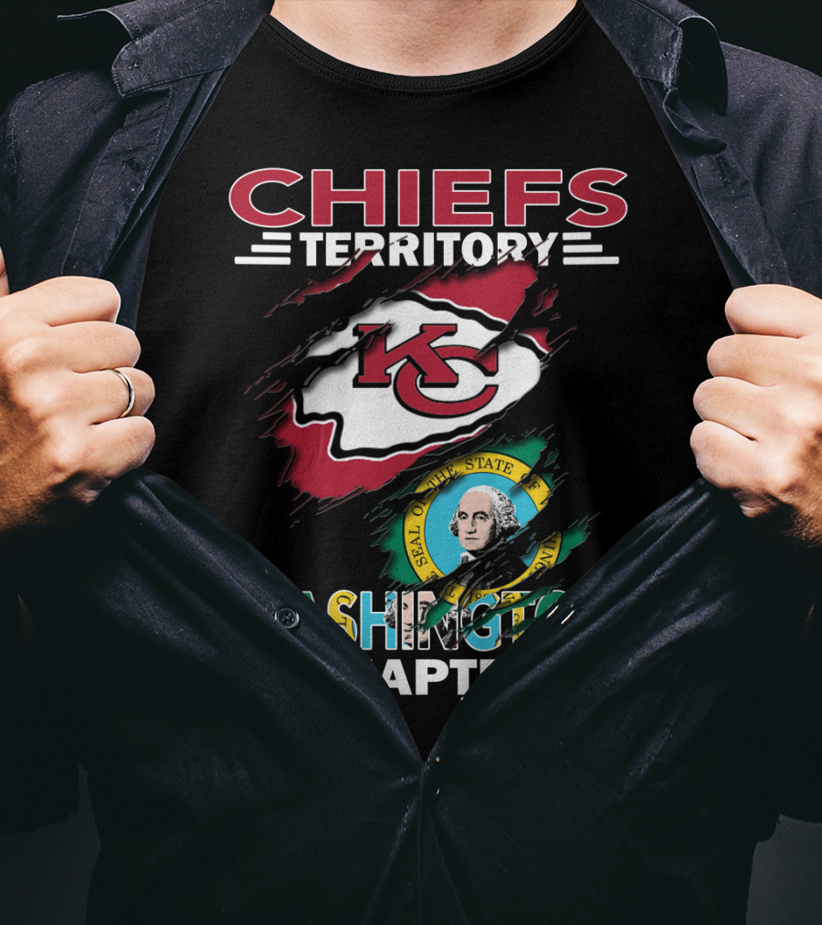 Chiefs Territory Washington Chapter Kansas City Football Logo And Washington State Seal T-Shirt