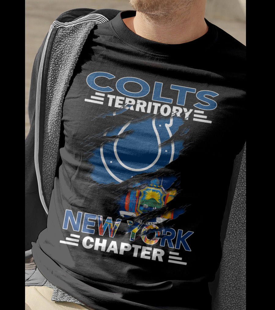 Colts Territory New York Chapter Blue And Red Logo With Ripped State Flag T-Shirt