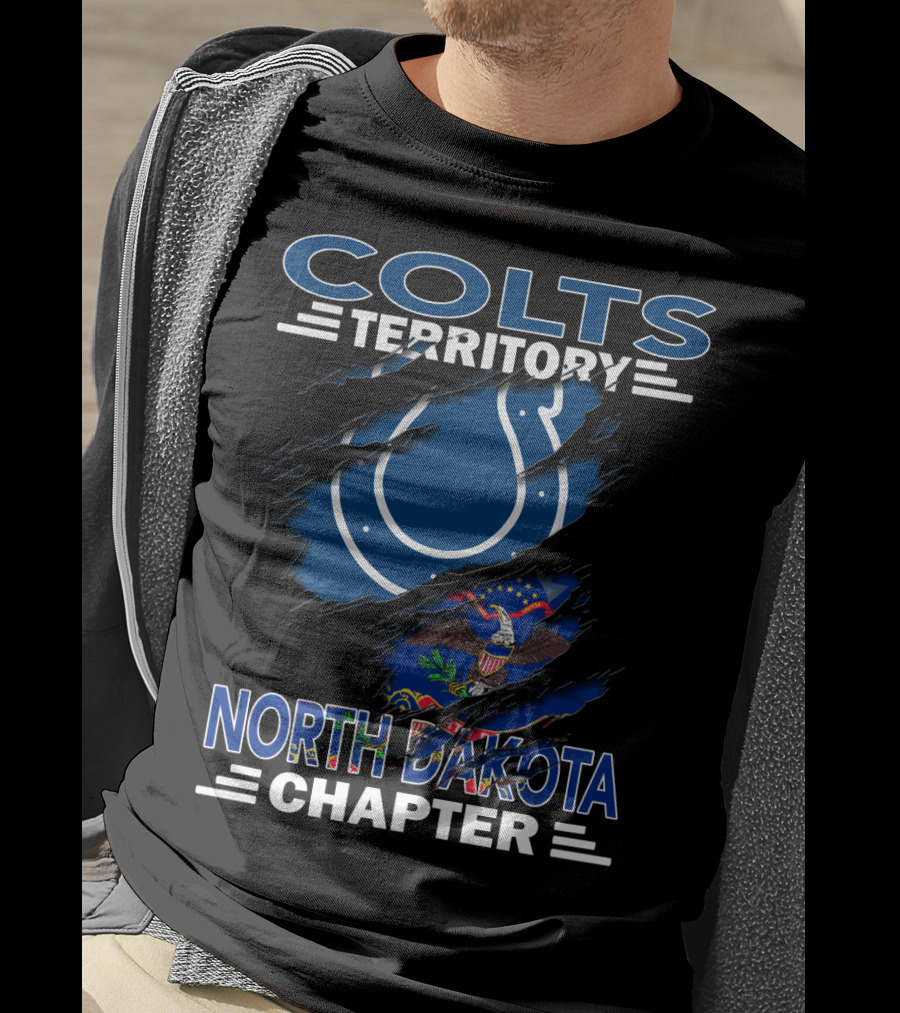 Colts Territory North Dakota Chapter Blue Horseshoe And State Flag Elements T-Shirt