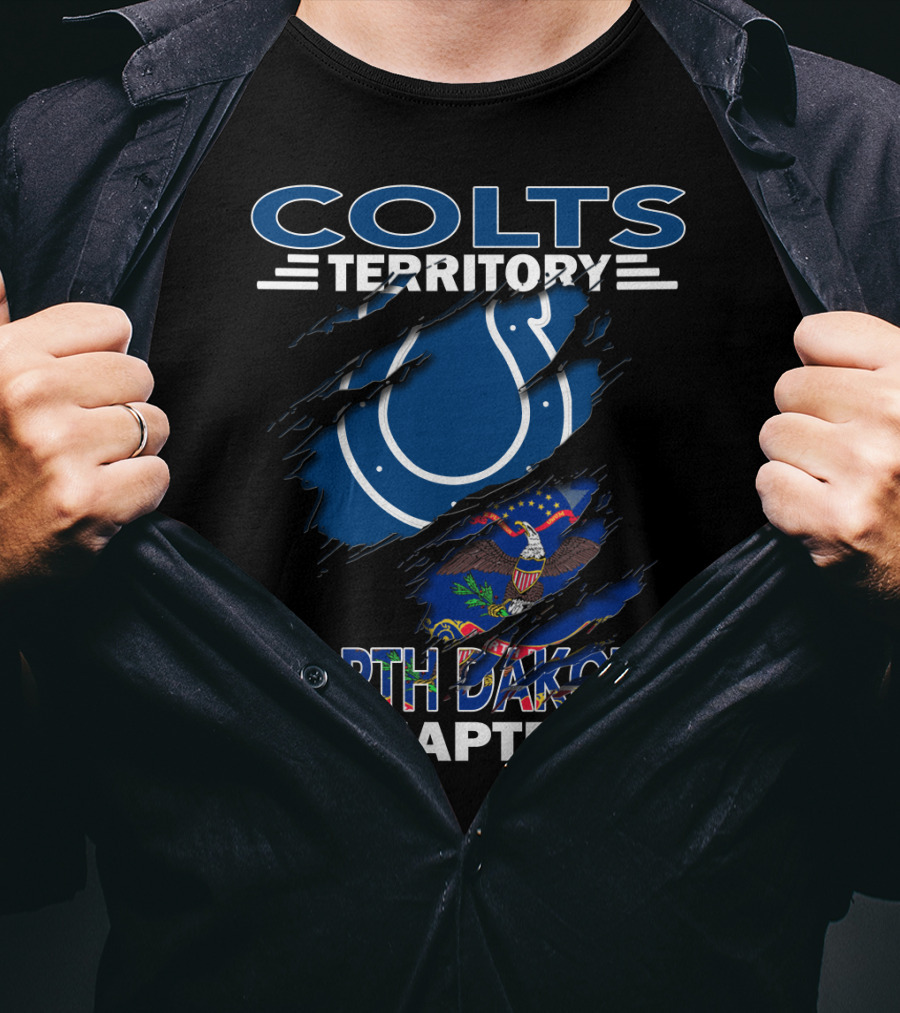Colts Territory North Dakota Chapter Blue Horseshoe And State Flag Elements T-Shirt