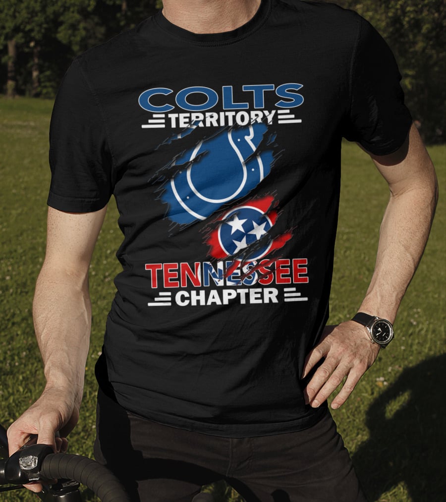 Colts Territory Tennessee Chapter Logo With Torn Effect Featuring Tennessee Flag And Colts Emblem T-Shirt