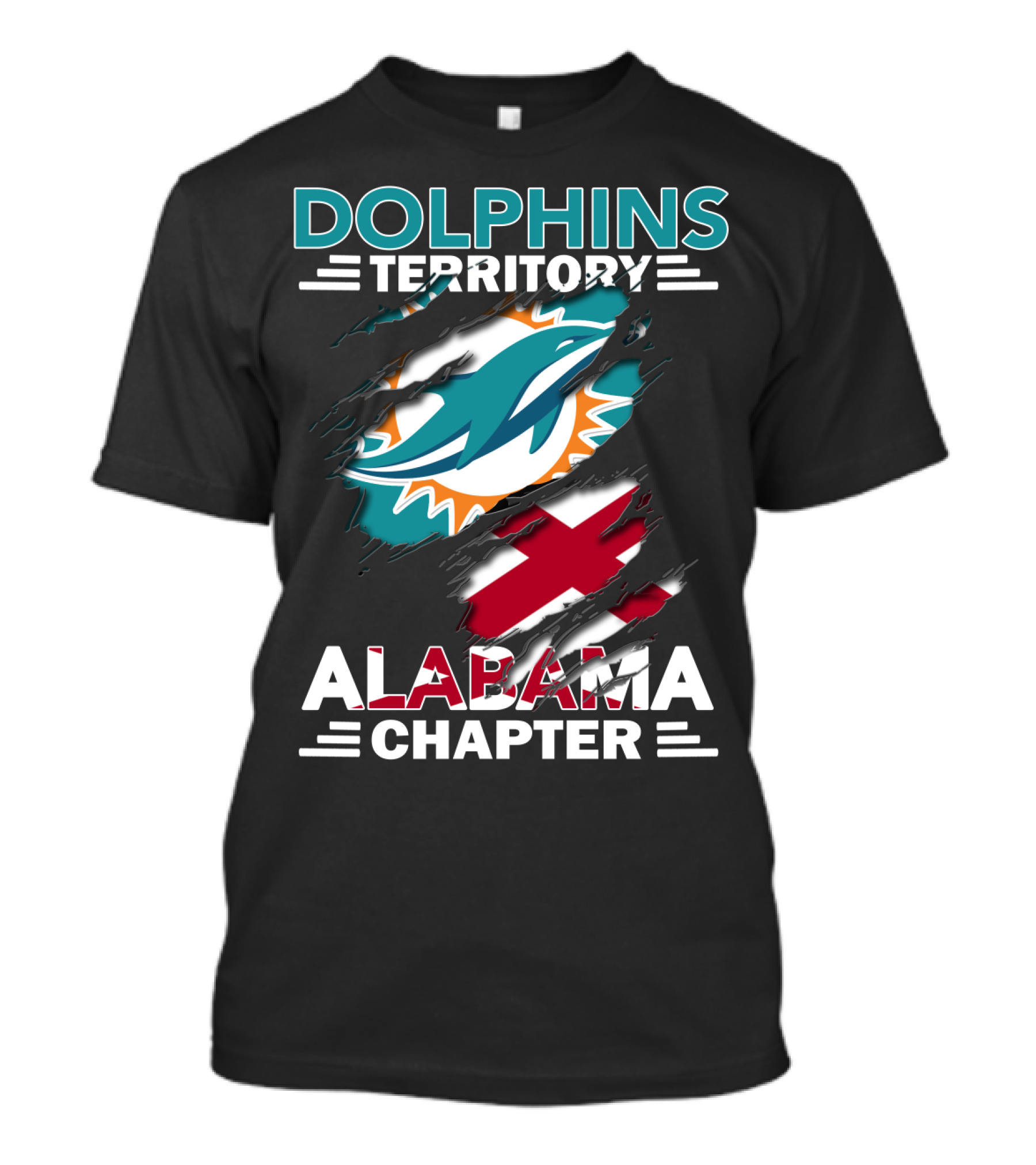 Dolphins Territory Alabama Chapter Miami Dolphins Fan Logo And Alabama State Flag T-Shirt