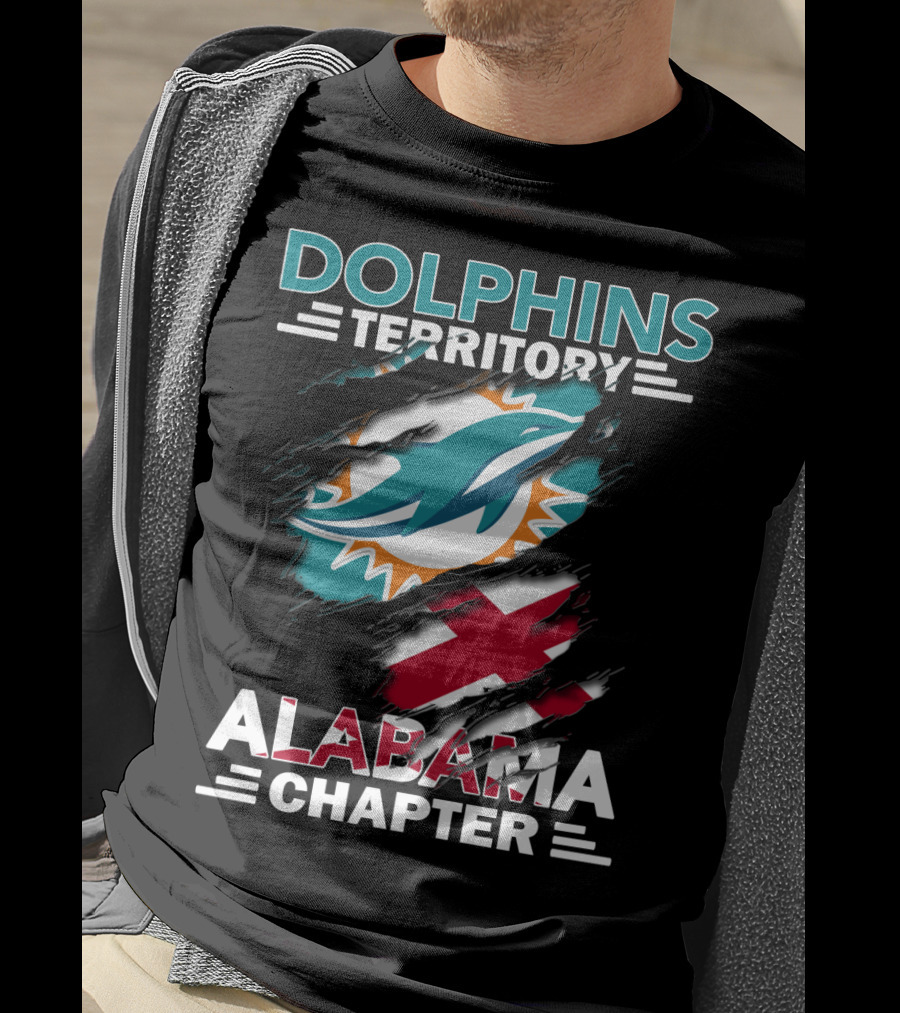 Dolphins Territory Alabama Chapter Miami Dolphins Fan Logo And Alabama State Flag T-Shirt