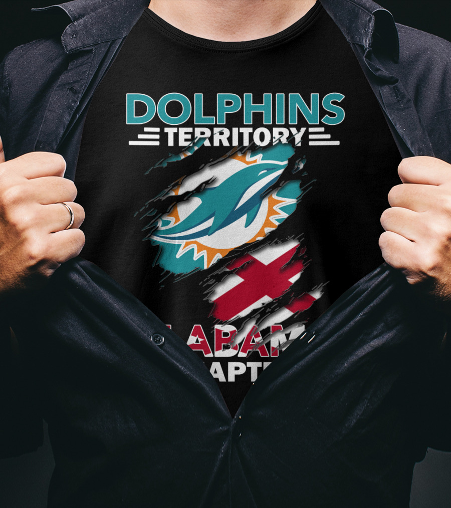 Dolphins Territory Alabama Chapter Miami Dolphins Fan Logo And Alabama State Flag T-Shirt
