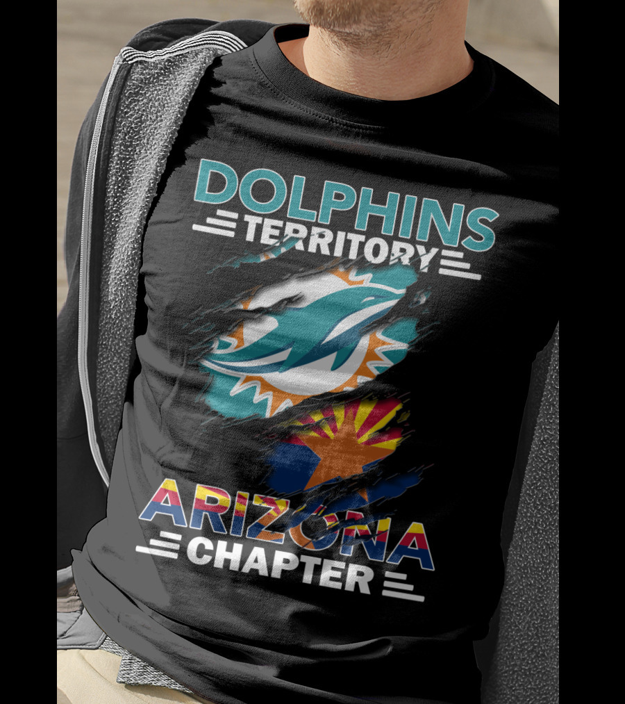 Dolphins Territory Arizona Chapter Logo With Miami Dolphins And Arizona Flag Elements T-Shirt