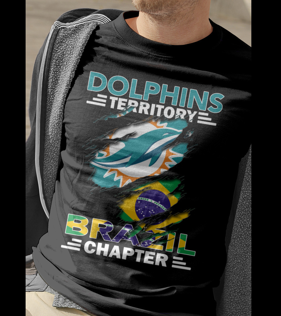 Dolphins Territory Brazil Chapter Miami Dolphins Logo And Brazilian Flag T-Shirt