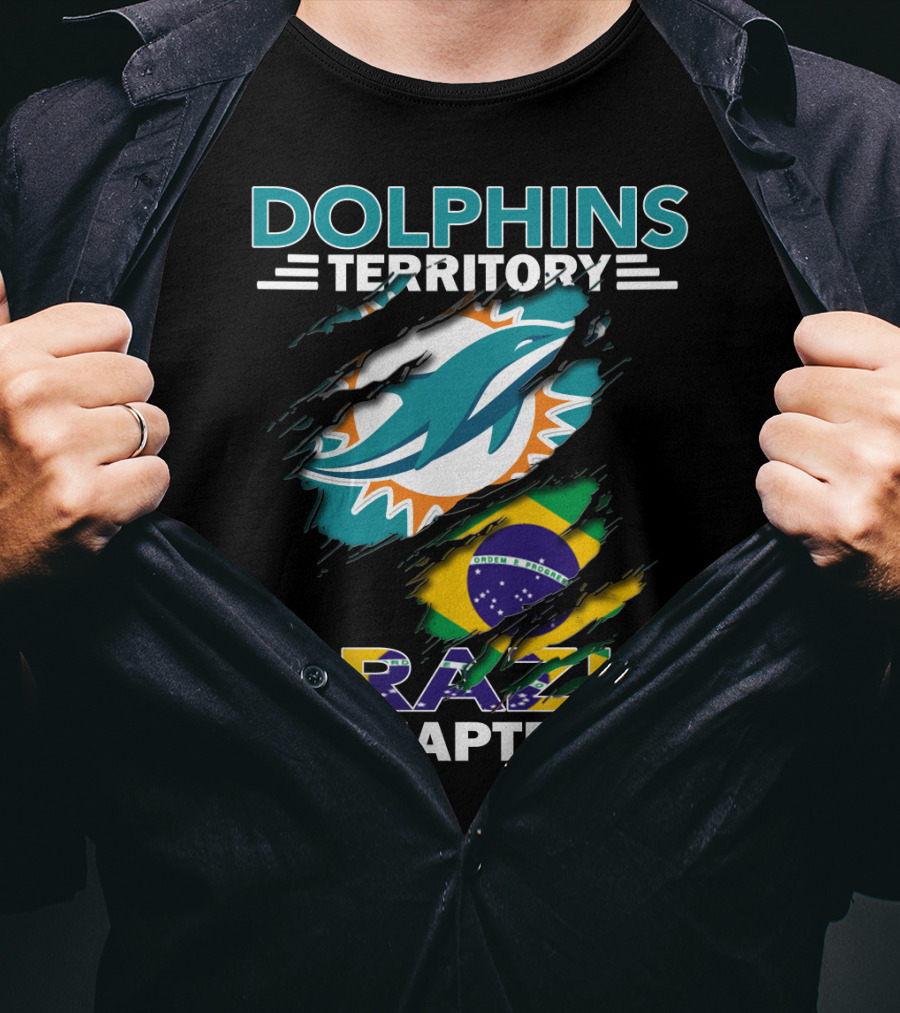 Dolphins Territory Brazil Chapter Miami Dolphins Logo And Brazilian Flag T-Shirt