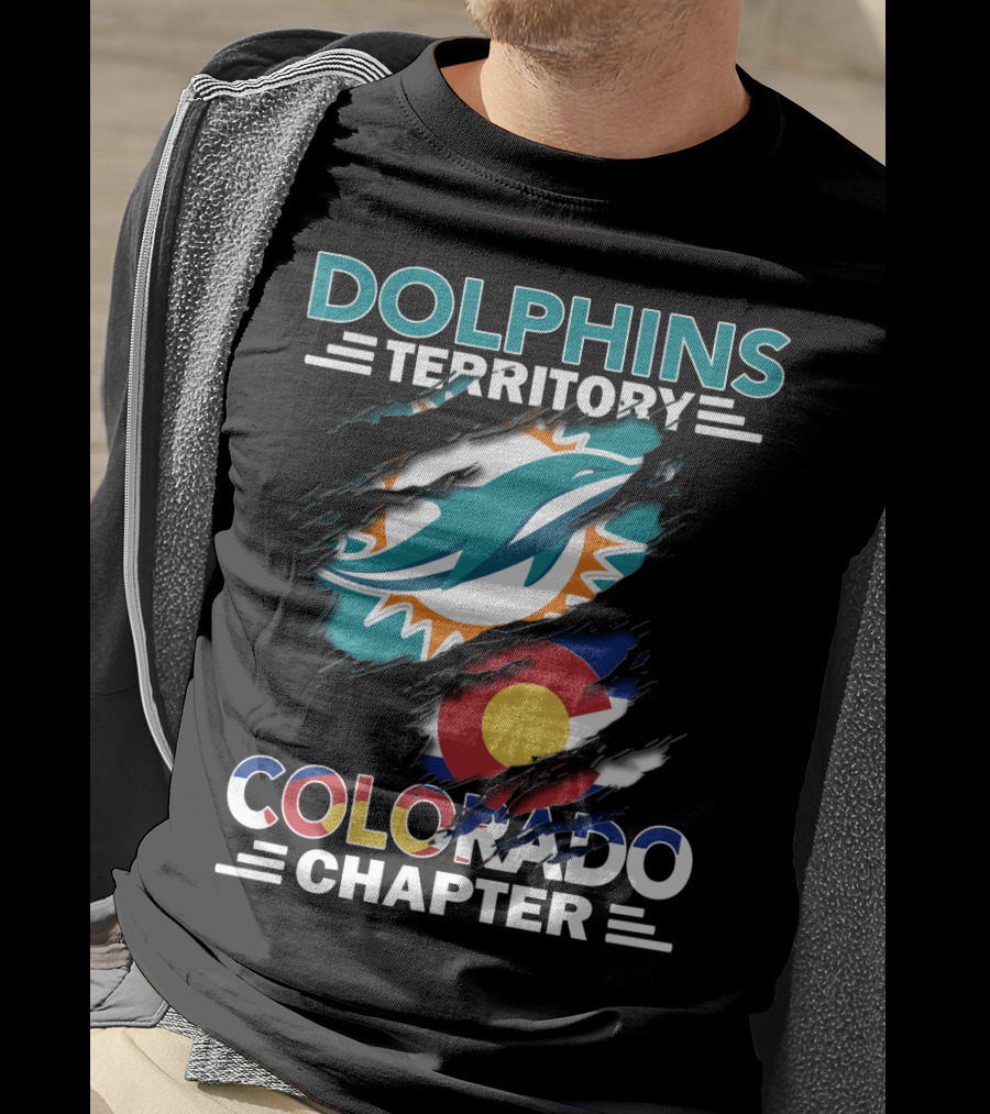 Dolphins Territory Colorado Chapter Miami Dolphins Logo And Colorado Flag T-Shirt