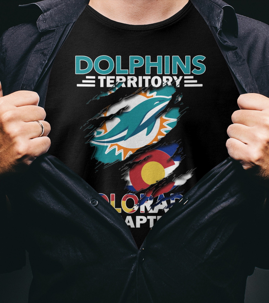 Dolphins Territory Colorado Chapter Miami Dolphins Logo And Colorado Flag T-Shirt
