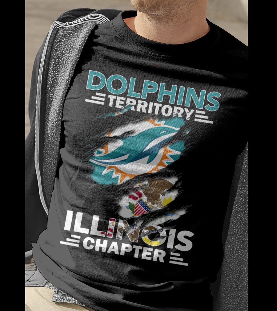 Dolphins Territory Illinois Chapter Miami Dolphins Logo And Illinois Flag T-Shirt