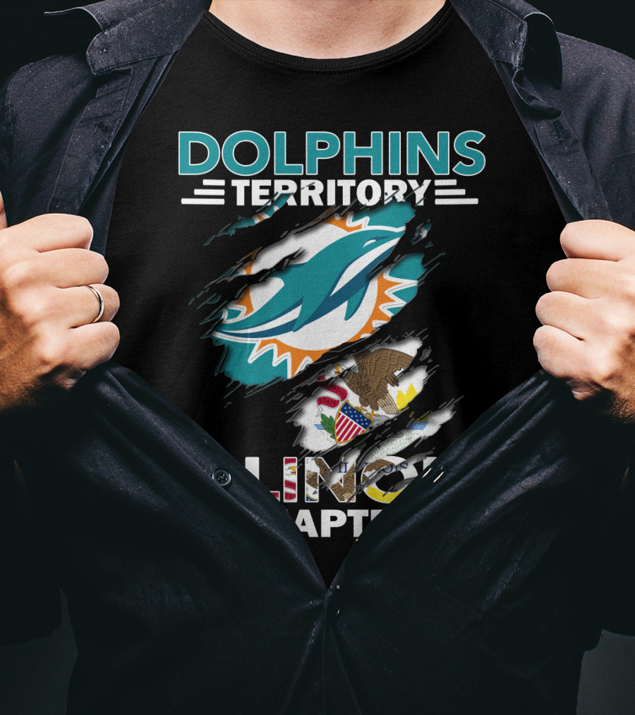 Dolphins Territory Illinois Chapter Miami Dolphins Logo And Illinois Flag T-Shirt