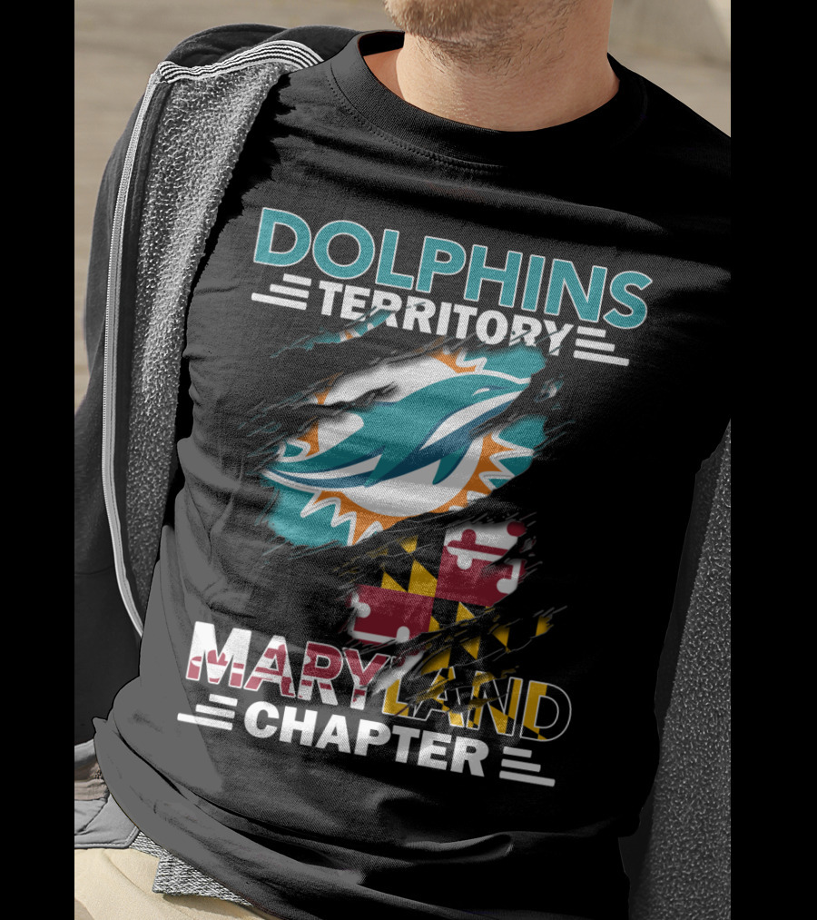 Dolphins Territory Maryland Chapter Miami Dolphins Logo With Maryland Flag T-Shirt