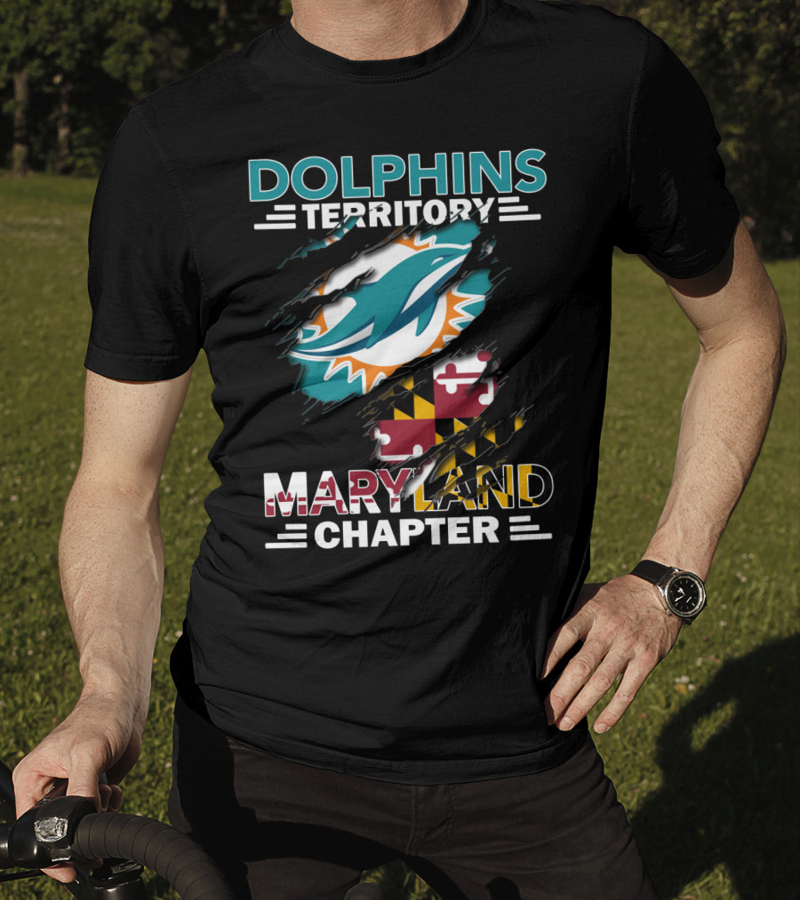 Dolphins Territory Maryland Chapter Miami Dolphins Logo With Maryland Flag T-Shirt