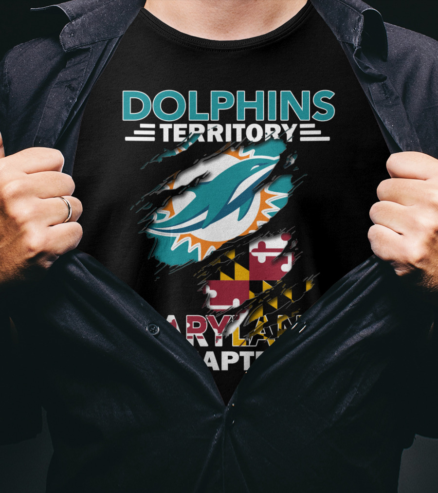 Dolphins Territory Maryland Chapter Miami Dolphins Logo With Maryland Flag T-Shirt