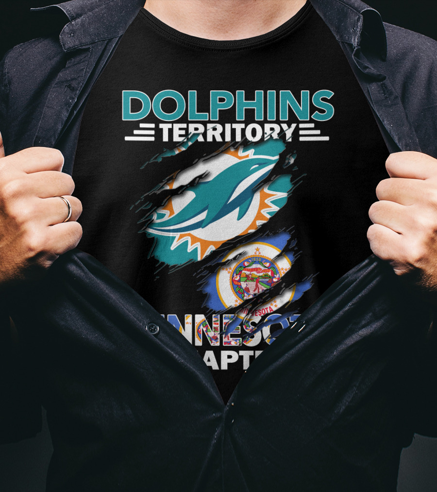 Dolphins Territory Minnesota Chapter Miami Dolphins And Minnesota State Flag T-Shirt
