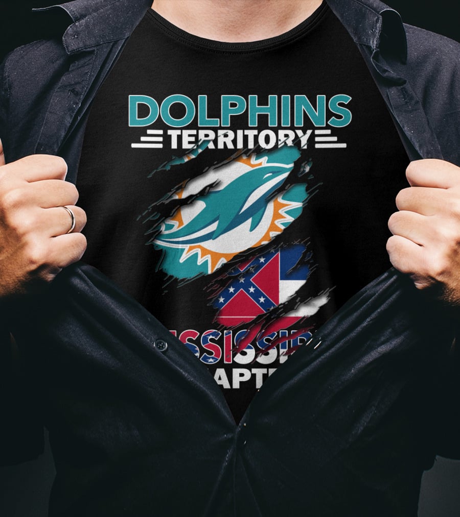Dolphins Territory Mississippi Chapter Logo And Flag Display T-Shirt
