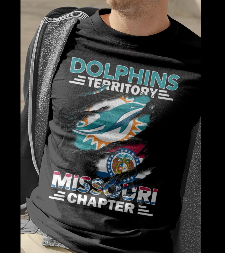 Dolphins Territory Missouri Chapter Miami Dolphins And Missouri Flag T-Shirt