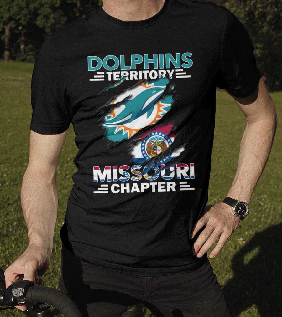 Dolphins Territory Missouri Chapter Miami Dolphins And Missouri Flag T-Shirt