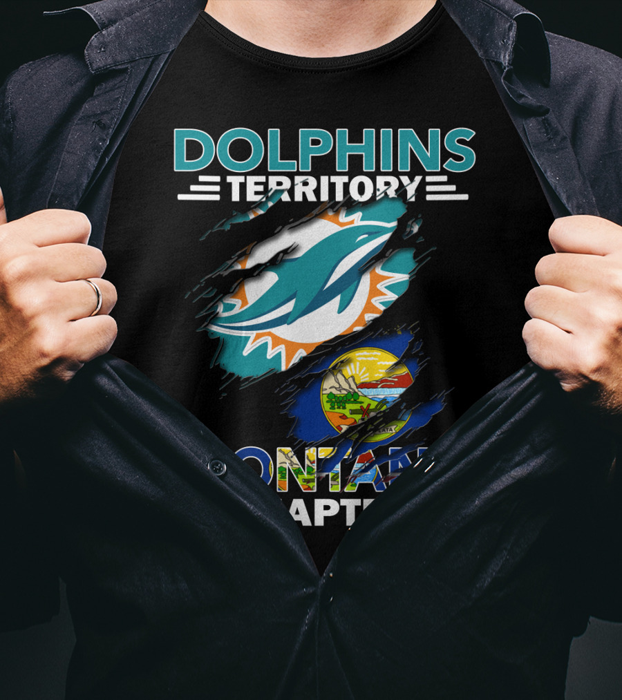 Dolphins Territory Montana Chapter Miami Dolphins Logo With Montana State Flag T-Shirt