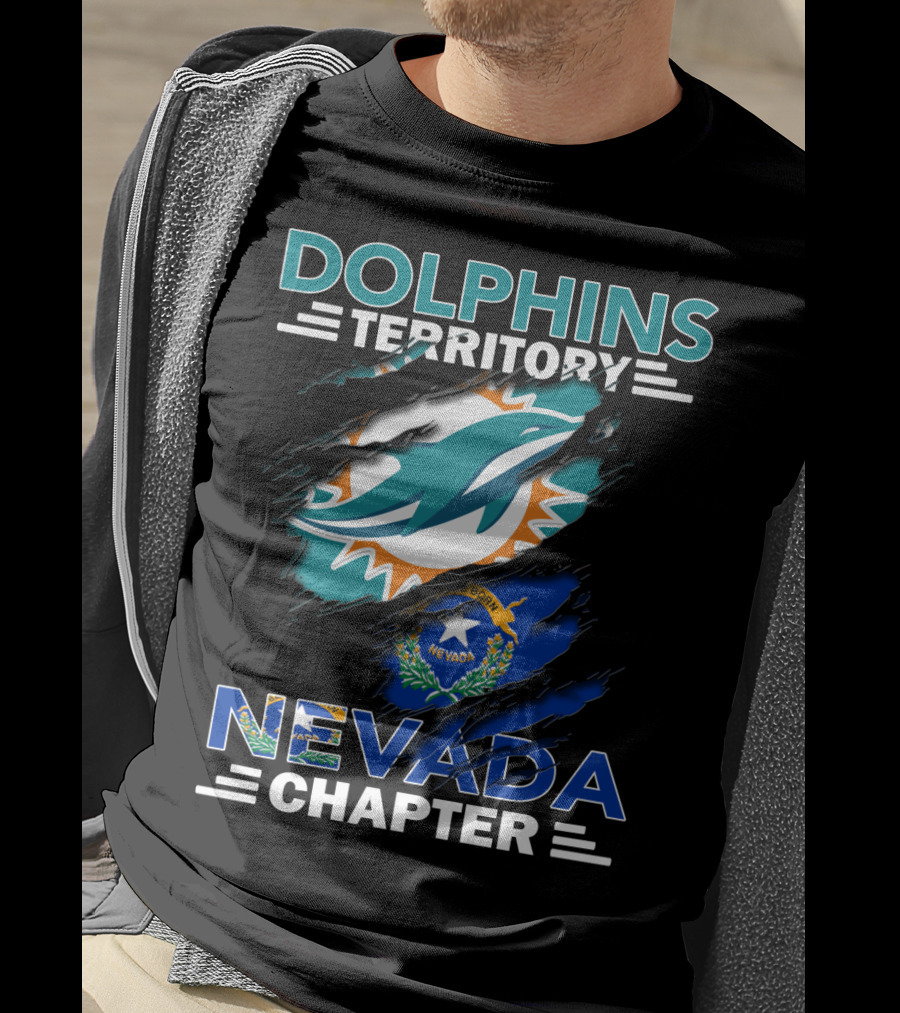 Dolphins Territory Nevada Chapter Miami Dolphins Fans Nevada Flag T-Shirt