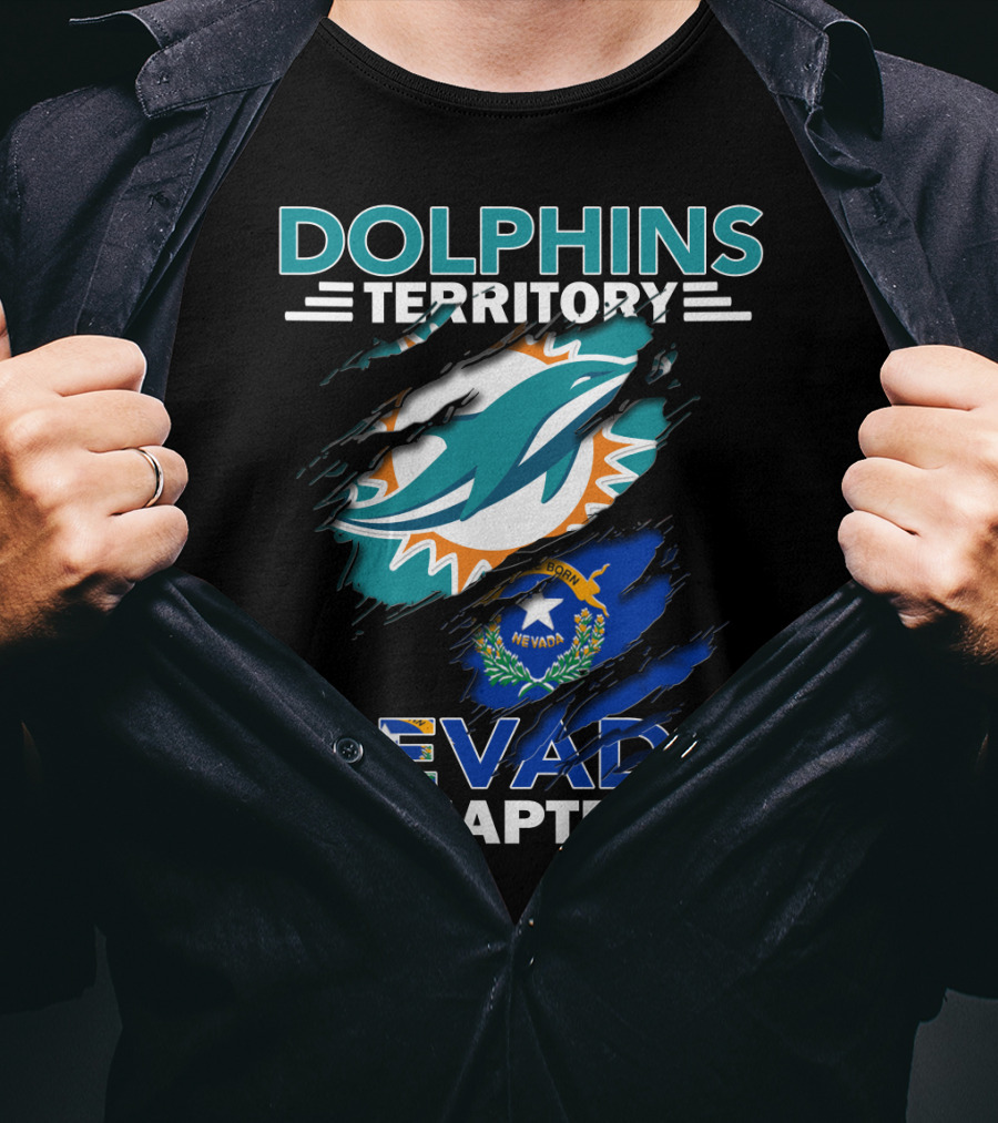 Dolphins Territory Nevada Chapter Miami Dolphins Fans Nevada Flag T-Shirt