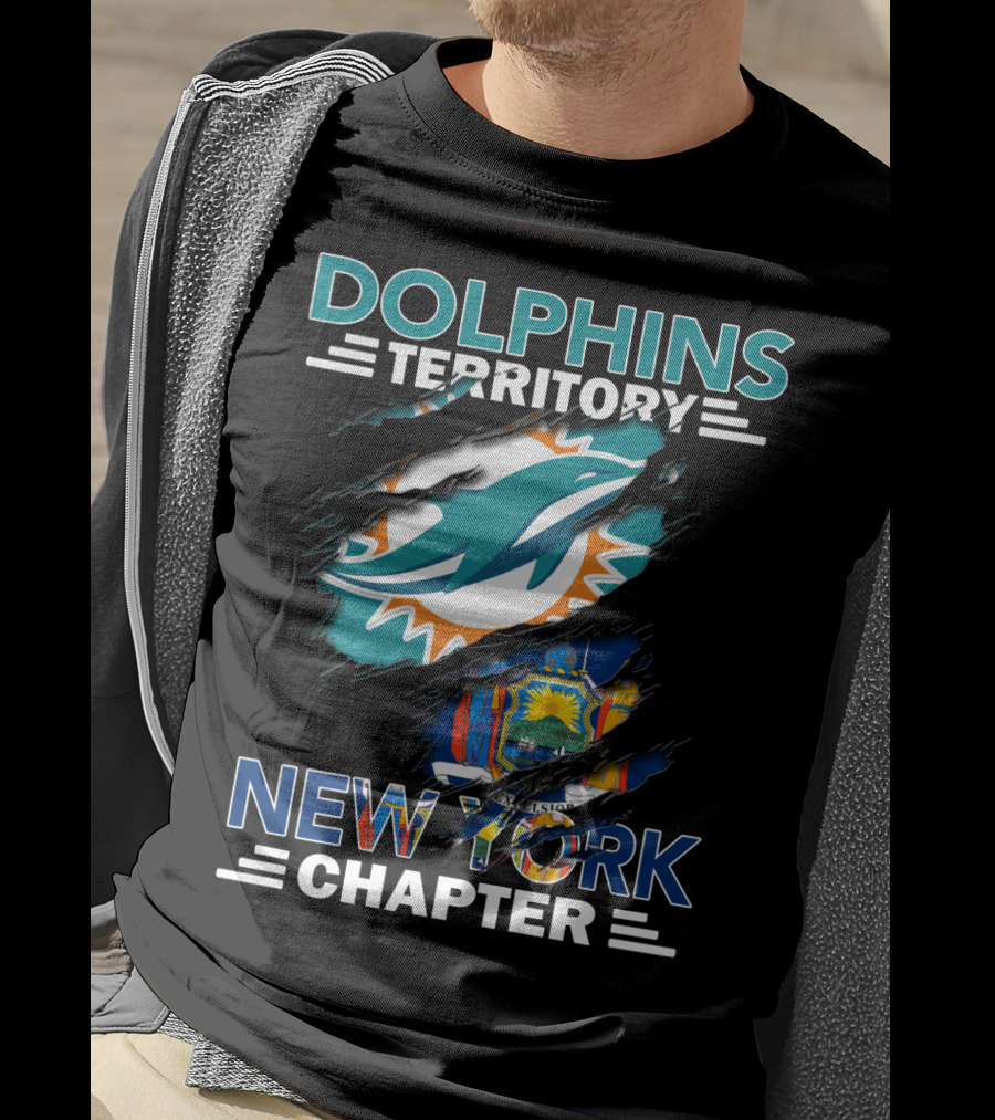 Dolphins Territory New York Chapter Miami Dolphins New York State Flag T-Shirt