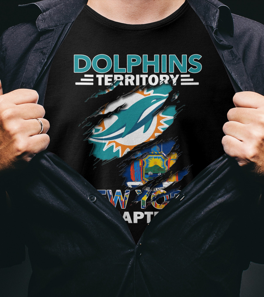 Dolphins Territory New York Chapter Miami Dolphins New York State Flag T-Shirt