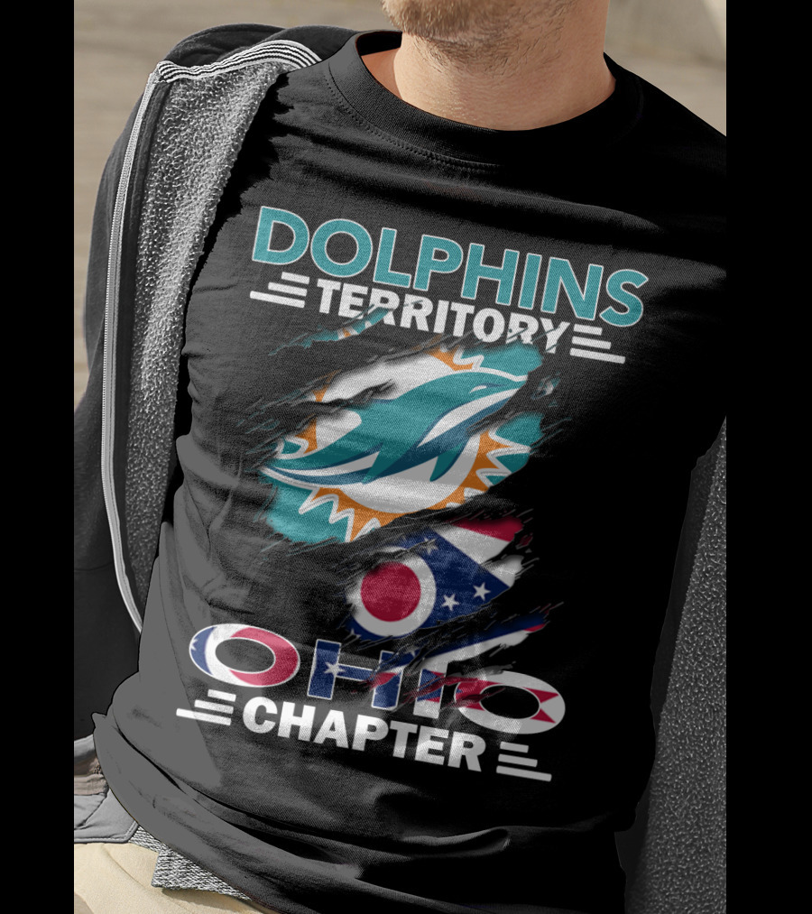 Dolphins Territory Ohio Chapter Miami Dolphins Logo And Ohio Flag T-Shirt