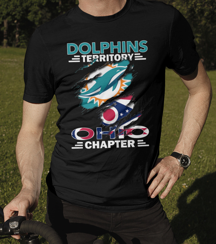 Dolphins Territory Ohio Chapter Miami Dolphins Logo And Ohio Flag T-Shirt