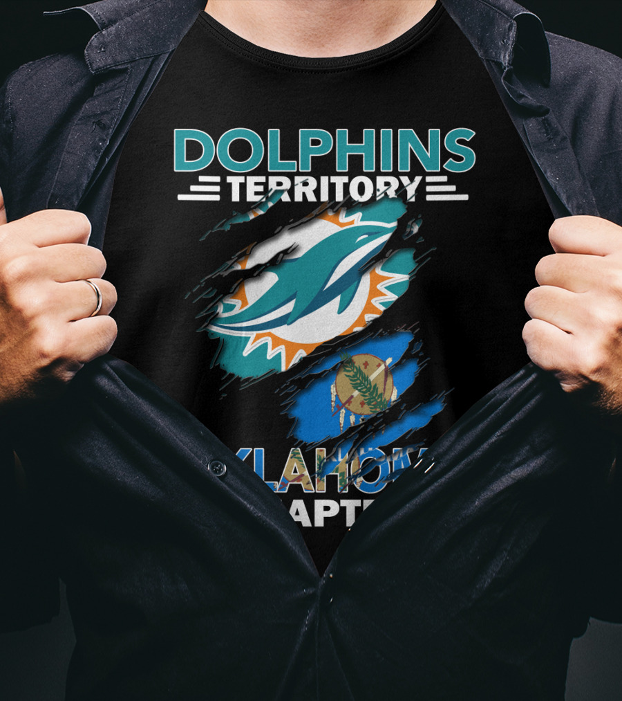 Dolphins Territory Oklahoma Chapter Miami Dolphins Logo And Oklahoma Flag T-Shirt