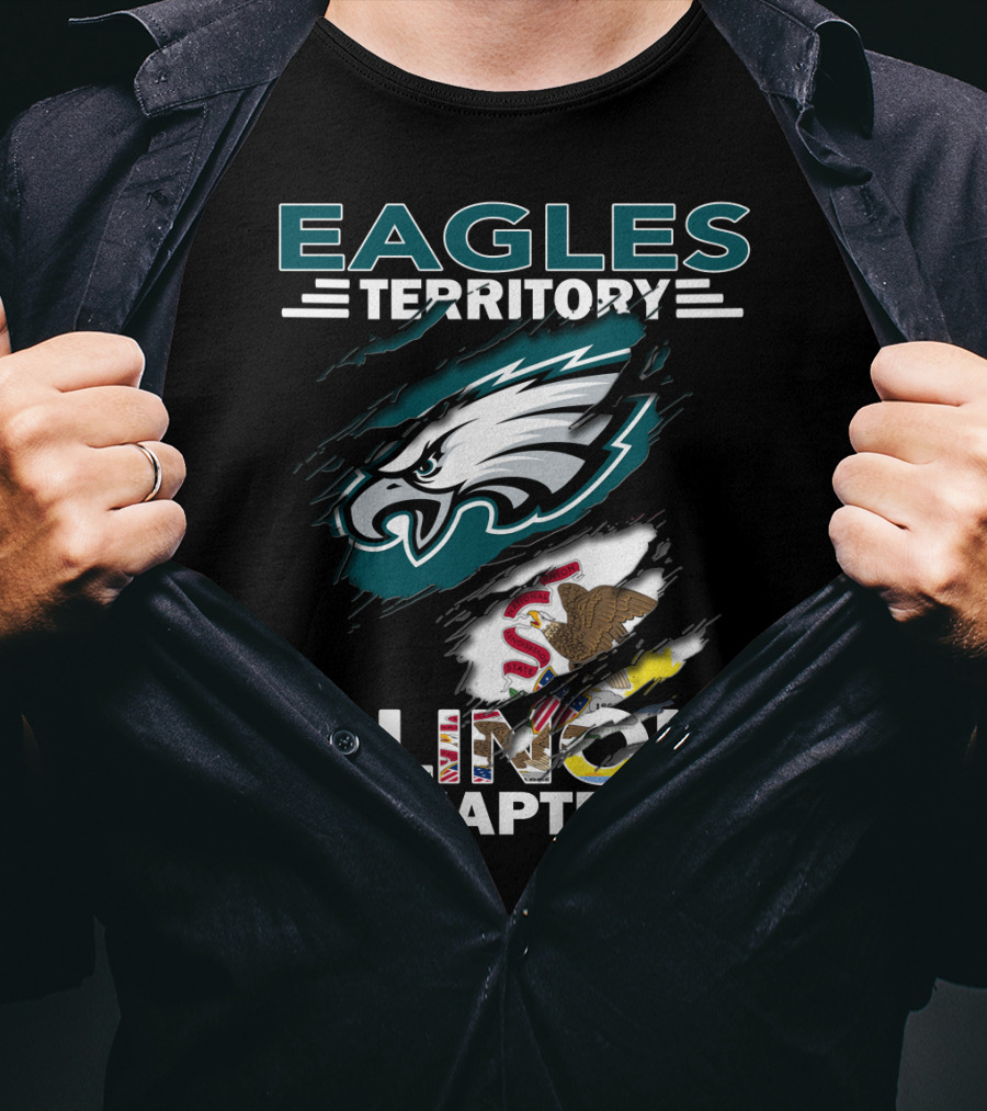 Eagles Territory Illinois Chapter Nfl Football Fan Club Logo With State Flag And Team Mascot T-Shirt