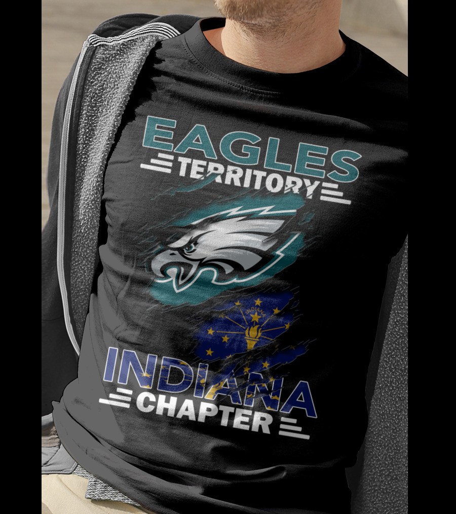 Eagles Territory Indiana Chapter With Indianapolis Flag And Football T-Shirt