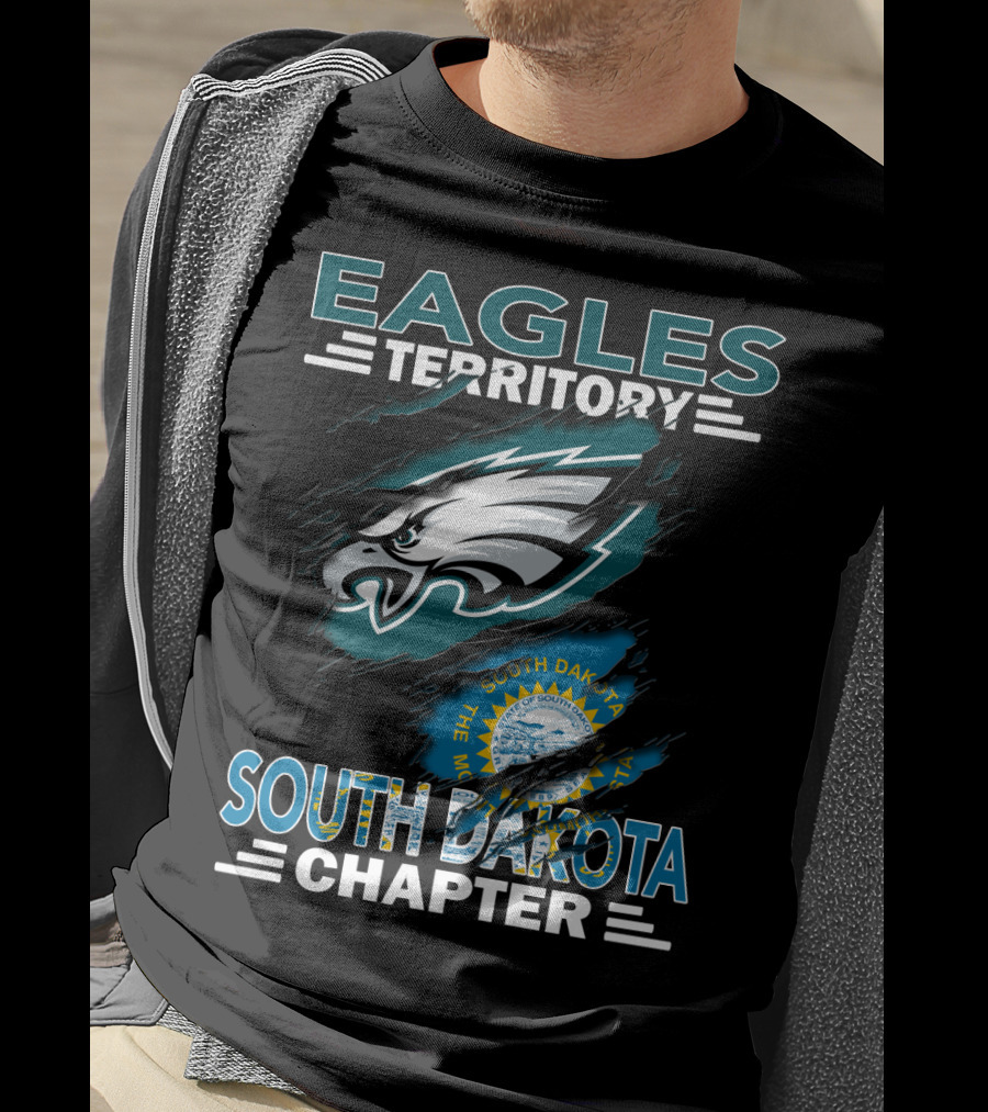 Eagles Territory South Dakota Chapter Emblem With State Flag And Aggressive Eagle T-Shirt