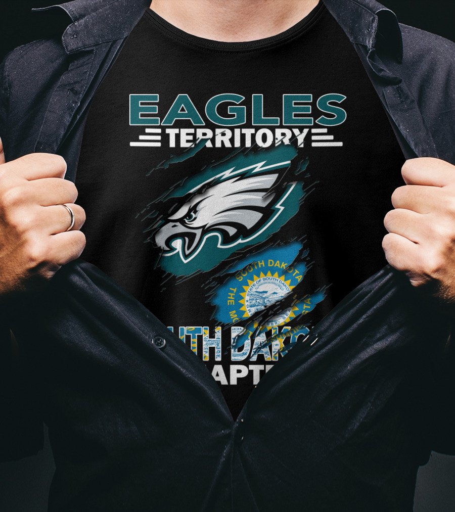 Eagles Territory South Dakota Chapter Emblem With State Flag And Aggressive Eagle T-Shirt