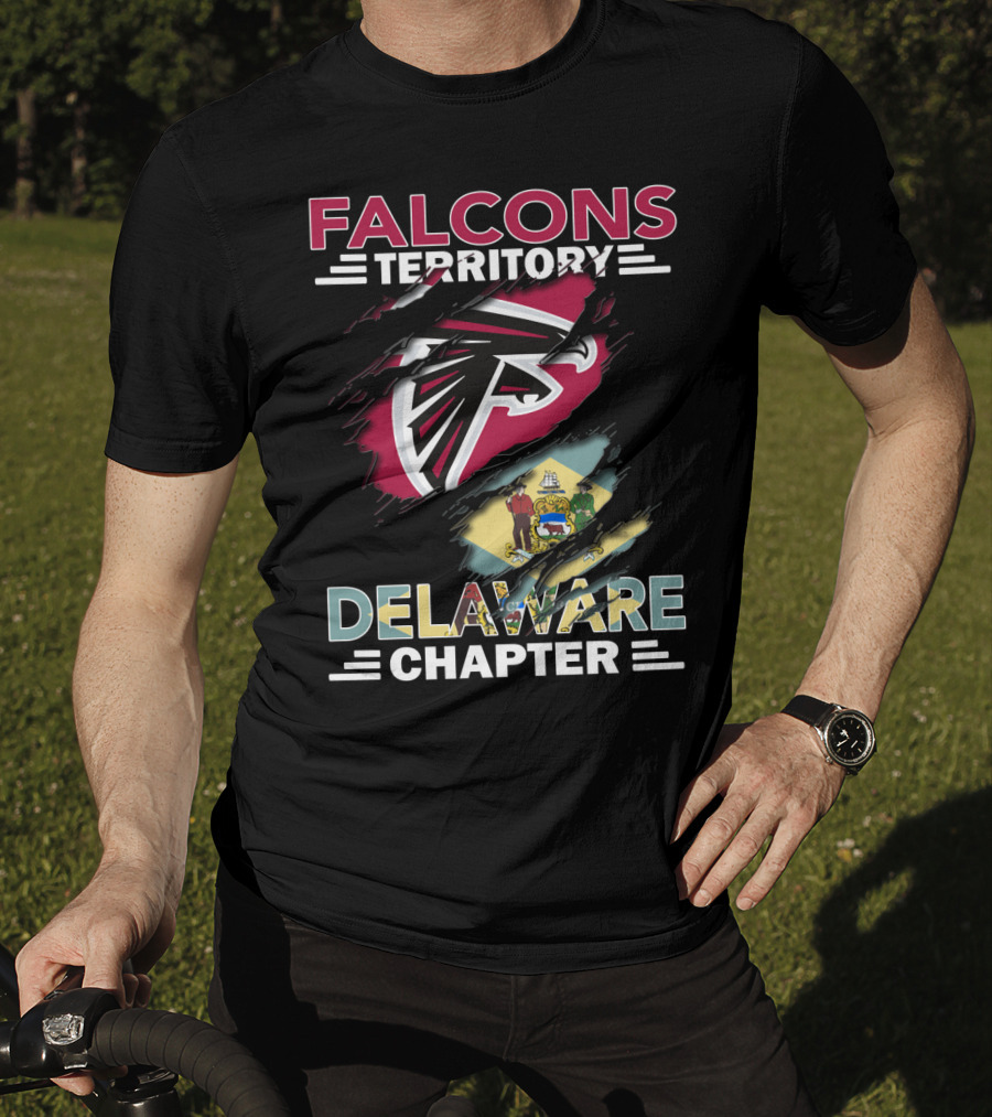 Falcons Territory Delaware Chapter With Falcons Logo And Delaware Flag T-Shirt