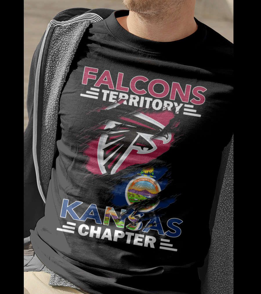 Falcons Territory Kansas Chapter With Atlanta Falcons Logo And Kansas State Flag T-Shirt