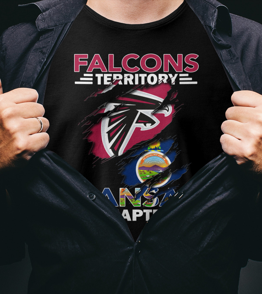 Falcons Territory Kansas Chapter With Atlanta Falcons Logo And Kansas State Flag T-Shirt