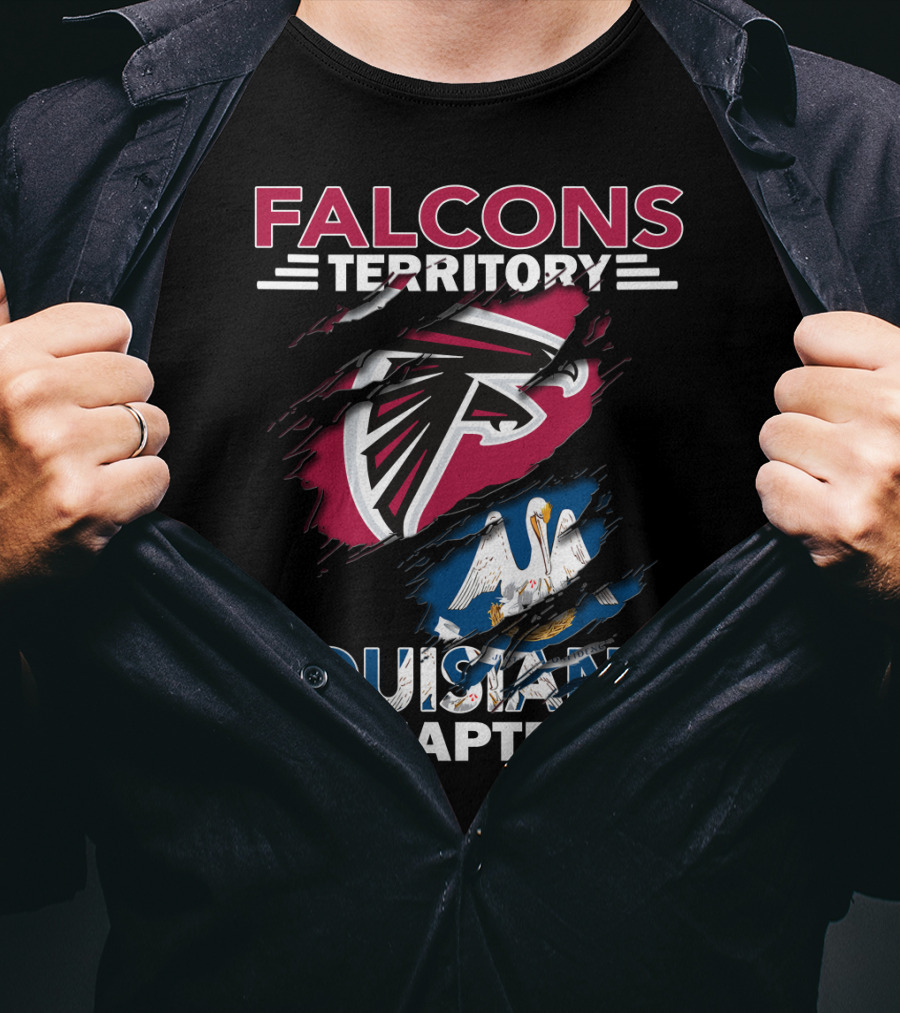 Falcons Territory Louisiana Chapter Atlanta Falcons Logo And Louisiana State Flag T-Shirt