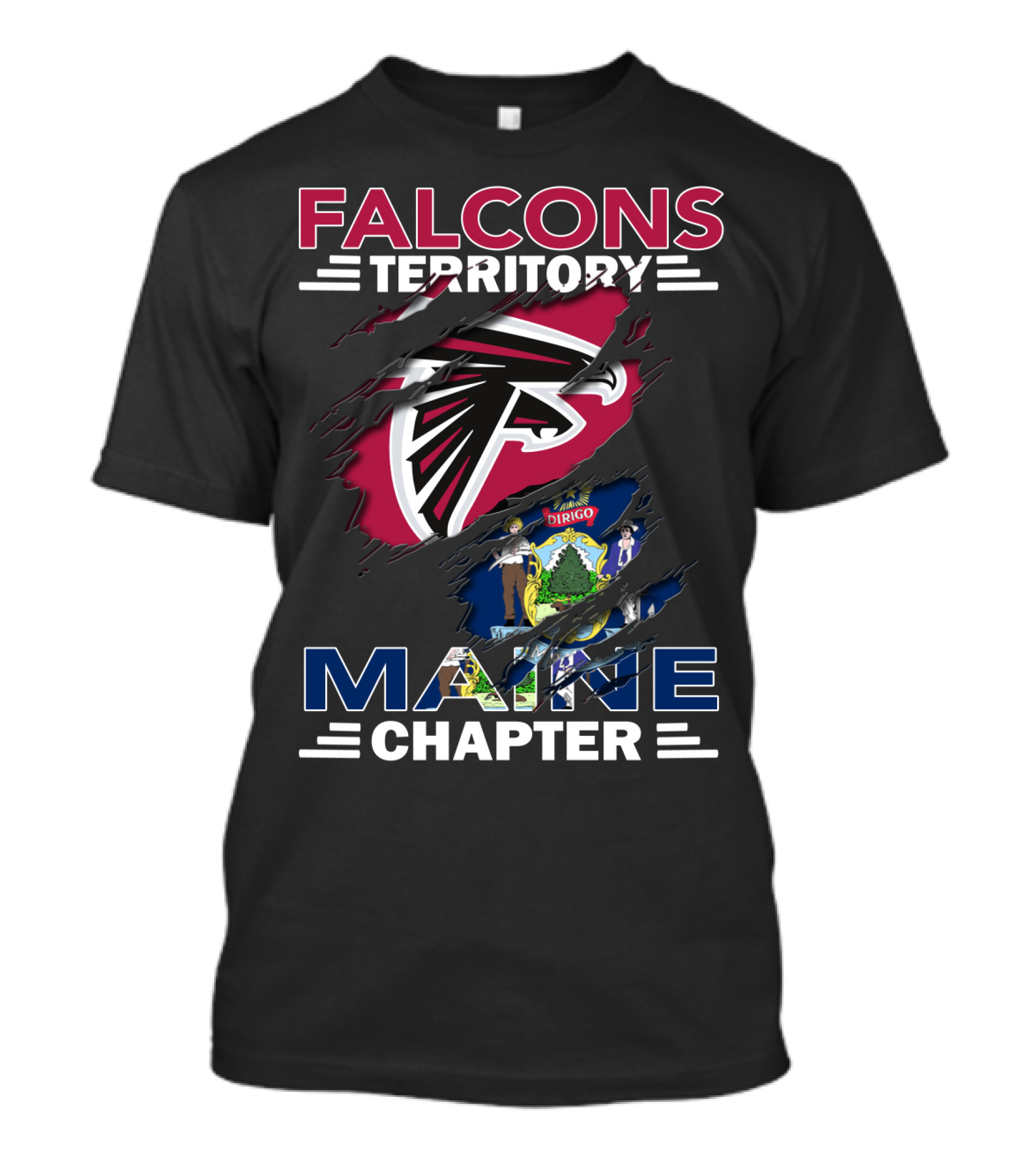 Falcons Territory Maine Chapter NFL Fan Group With Atlanta Logo And Maine State Flag T-Shirt