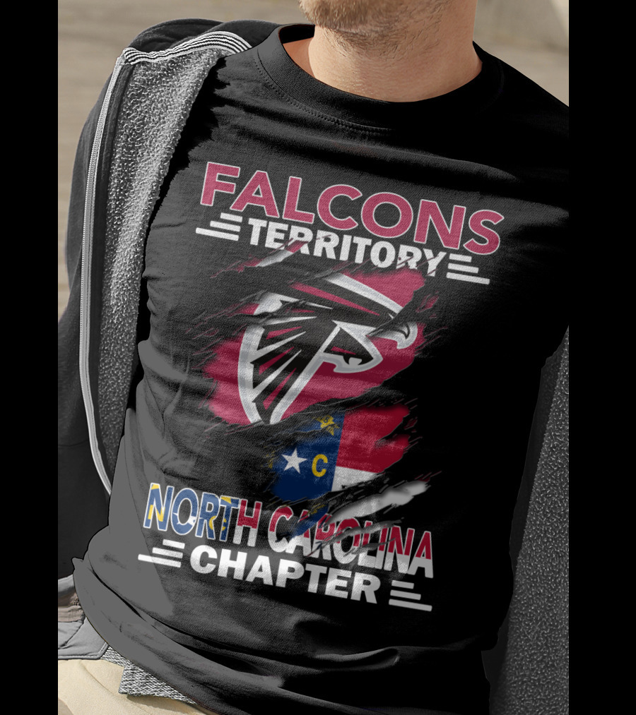 Falcons Territory North Carolina Chapter Logo With State Flag And Team Emblem T-Shirt