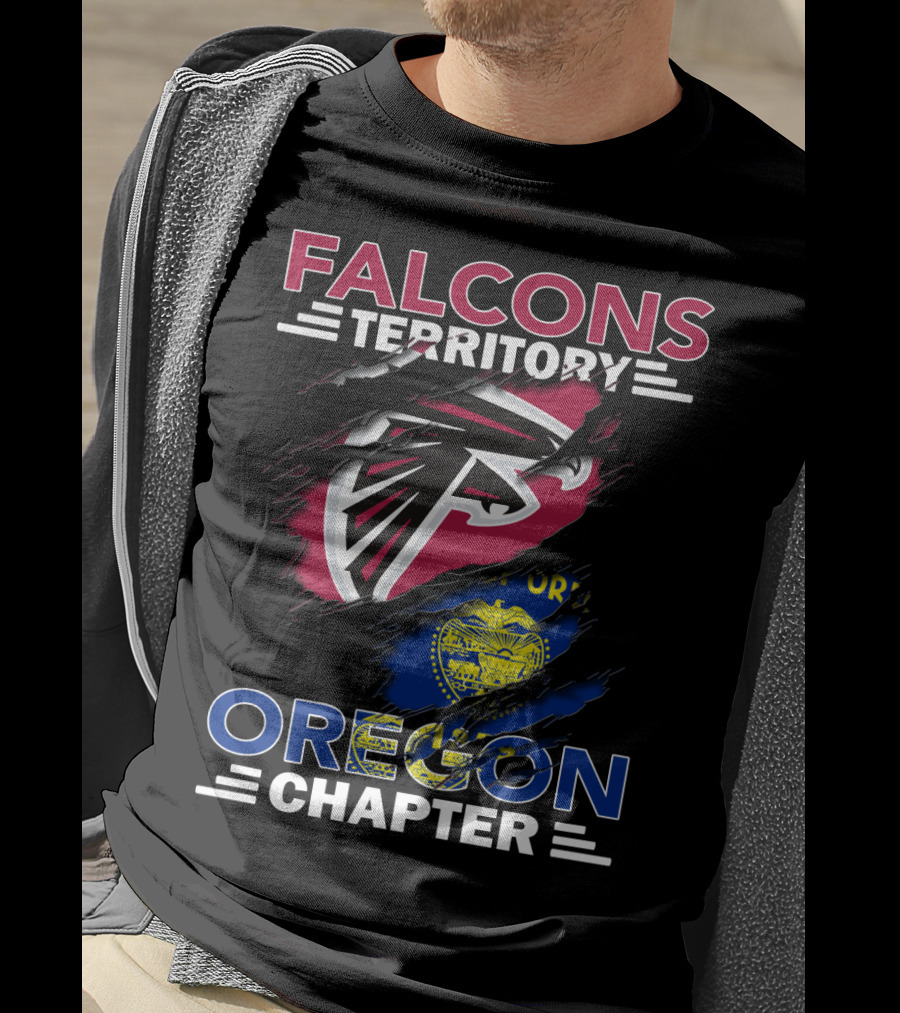Falcons Territory Oregon Chapter NFL Logo And State Flag Fusion T-Shirt