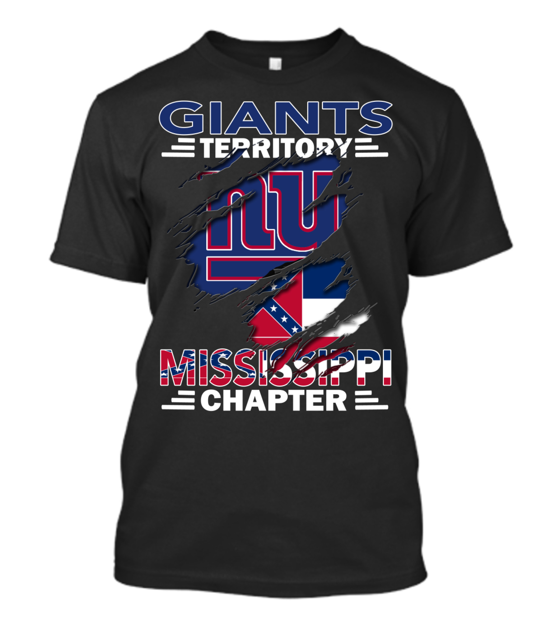 Giants Territory Mississippi Chapter NY Logo And Mississippi Flag Elements T-Shirt